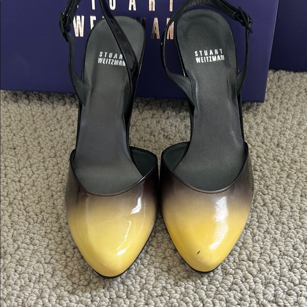 Stuart Weitzman Yellow and Black Patent Leather Heels